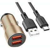 BOROFONE BZ19 Wisdom dubbele USB-poorten autolader met USB naar Type-C-kabel