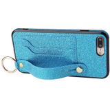 Glitter Powder PU+TPU Schokbestendige beschermhoes met houder & kaartslots & polsbandje voor iPhone 8 Plus / 7 Plus(Blauw)