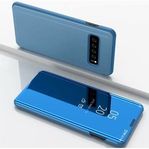 Electroplating Mirror Horizontal Flip Leather Case for Galaxy S10 5G  with Holder(Sky blue)