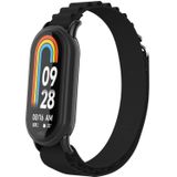 Voor Xiaomi Mi Band 8 metalen plug lus nylon horlogeband (zwart + zwart)