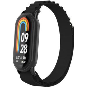 Voor Xiaomi Mi Band 8 metalen plug lus nylon horlogeband (zwart + zwart)