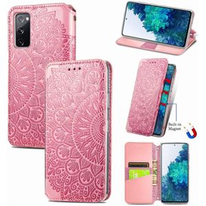 Blooming Mandala Embossed Pattern Magnetic Horizontal Flip Leather Case with Holder & Card Slots & Wallet For Samsung Galaxy S20 FE(Pink)