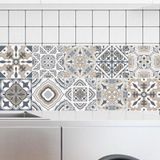 2 PCS Retro Tile Stickers Kitchen Bathroom PVC Self Adhesive Wall Stickers Living Room DIY Decor Wallpaper Waterproof Decoration  Style: Laminating(MZ039 E)