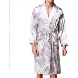 Men's Long Paragraph Silk Pajamas (Color:Grey Size:XXL)
