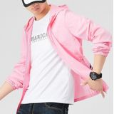 Summer Nylon Waterproof and Breathable Fabric Anti-ultraviolet Hooded Sun Protection Shirt for Men (Color:Pink Size:XXXXXL)