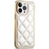 Voor iPhone 12 Pro Max Suteni Electroplated Big Diamond Grid Leather Soft TPU Phone Case(White)
