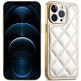 Voor iPhone 12 Pro Max Suteni Electroplated Big Diamond Grid Leather Soft TPU Phone Case(White)