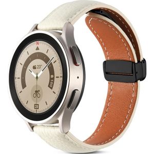 22 mm horlogeband van echt leer met vouwsluiting (beige wit)