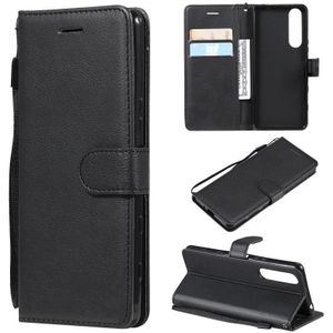For Sony Xperia 5 III Solid Color Horizontal Flip Protective Leather Case with Holder & Card Slots & Wallet & Photo Frame & Lanyard(Black)