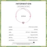S925 Sterling Silver Pink Heart Anklet Women Jewelry