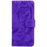 Voor Motorola Moto G8 Power Lite Tiger Relif Patroon Horizontale Flip Lederen Case met Holder & Card Slots & Wallet(Paars)