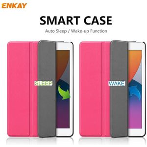 For iPad 10.2 2020 / 2019 ENKAY ENK-8014 PU Leather + Plastic Smart Case with Three-folding Holder(Rose Red)