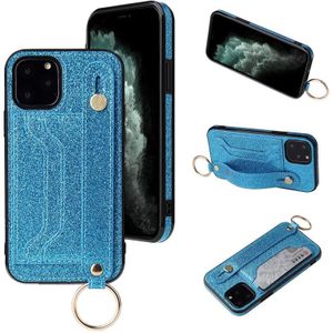 Glitter Powder PU+TPU Schokbestendige beschermhoes met houder & kaartslots & polsbandje voor iPhone 11 Pro Max(Blauw)