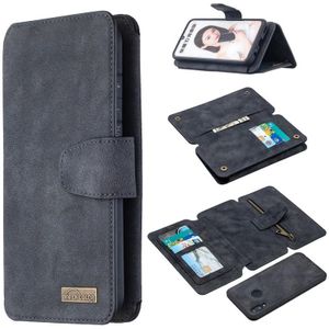 For Huawei P Smart (2019) Detachable Frosted Magnetic Horizontal Flip Leather Case with Card Slots & Holder & Zipper Wallet & Photo Frame(Black Blue)