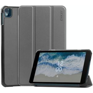 For Nokia T10 ENKAY Tri-fold Custer Texture Leather Smart Tablet Case(Grey)