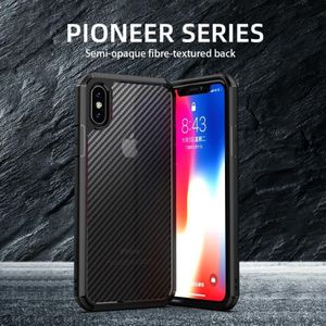 For iPhone XR iPAKY Pioneer Series Carbon Fiber Texture Shockproof TPU + PC Case(Black)