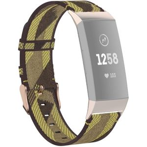 For Fitbit Charge 4 / Charge 3 / Charge 3 SE Stainless Steel Head Grain Nylon Denim Replacement Strap Watchband(Yellow Stripe)