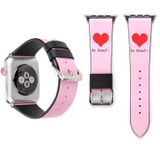 Fashion Simple Heart Pattern Genuine Leather Wrist Watch Band for Apple Watch Series 3 & 2 & 1 38mm(Pink)
