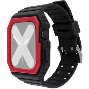 Siliconen riem met case voor Apple Watch Series 7 45 mm / 6 & SE & 5 & 4 44mm / 3 & 2 & 1 42mm (zwart + rood)