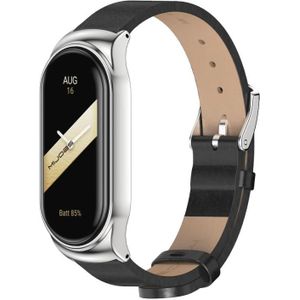 Voor Xiaomi Mi Band 8 Mijobs CS Case Microfiber PU lederen horlogeband (zwart zilver)