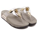 Women Summer Slippers Glass Rhinestones Metal Buckle Flip Flops  Size: 37(Golden)