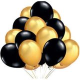 45 stks 12 inch parel latex ballonnen verjaardag bruiloft decor met gekleurd lint (zwart + goud)