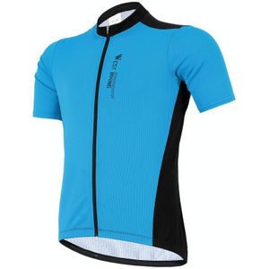 WEST BIKING YP0206163 Summer Polyester Mesh Breathable Sunscreen Cycling Jersey Zipper Sports Short Sleeve Top for Men (Color:Blue Size:M)