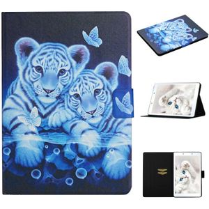 For Samsung Galaxy Tab A 8.0 (2019) T290 Colored Drawing Pattern Horizontal Flip Leather Case with Holder & Card Slots(Tiger)