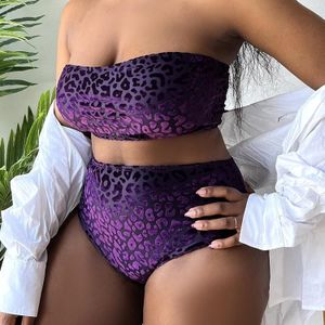 Plus-size sexy luipaardprint tweedelige bikinizwempak met hoge taille  maat: L