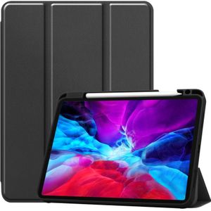 Custer Pattern Pure Color TPU Smart Tablet Holster with Sleep Function & Tri-Fold Bracket & Pen Slot(Black)