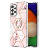 Voor Samsung Galaxy A53 5G splitsen marmeren bloempatroon TPU ringhouder (roze bloem)