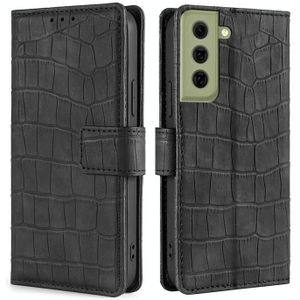 Voor Samsung Galaxy S21 FE 5G Skin Feel Crocodile Texture Magnetische Clasp Horizontale Flip PU Lederen Case met Houder & Card Slots & Portemonnee (Zwart)