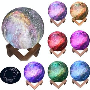 1W 3D Moon Lamp Children Gift Table Lamp Painted Starry Sky LED Night Light  Light color: 8cm Pat Control 7-colors
