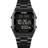 SKMEI 1763 Qibla Calendar Timing Multifunctional LED Digital Display Stainless Steel Strap Luminous Electronic Watch(Black)