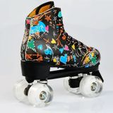 Volwassen kinderen Graffiti Roller Skates Schoenen Dubbele Rij Vierwielige Roller Skates Schoenen  Maat: 38 (Flash Wheel White)