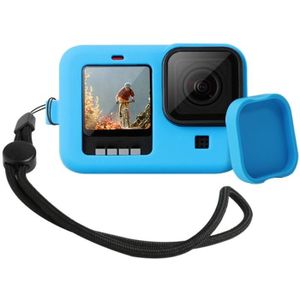 For GoPro HERO9 Black Silicone Protective Case Cover with Wrist Strap & Lens Cover(Blue)
