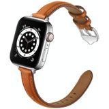 Business Style Leather Replacement Strap Watchband For Apple Watch Series 7 & 6 & SE & 5 & 4 40mm  / 3 & 2 & 1 38mm(Brown Silver Buckle)