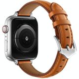 Business Style Leather Replacement Strap Watchband For Apple Watch Series 7 & 6 & SE & 5 & 4 40mm  / 3 & 2 & 1 38mm(Brown Silver Buckle)