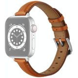 Business Style Leather Replacement Strap Watchband For Apple Watch Series 7 & 6 & SE & 5 & 4 40mm  / 3 & 2 & 1 38mm(Brown Silver Buckle)