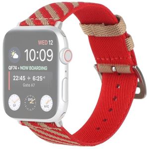 Nylon Single Loop Replacement Strap Watchband For Apple Watch Series 7 & 6 & SE & 5 & 4 44mm  / 3 & 2 & 1 42mm(Red+Khaki)