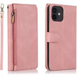 Skin-feel Crazy Horse Texture Zipper Wallet Bag Horizontal Flip Leather Case with Holder & Card Slots & Wallet & Lanyard For iPhone 12 Pro Max(Rose Gold)