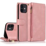 Skin-feel Crazy Horse Texture Zipper Wallet Bag Horizontal Flip Leather Case with Holder & Card Slots & Wallet & Lanyard For iPhone 12 Pro Max(Rose Gold)