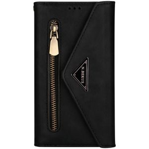 For Samsung Galaxy A41 Skin Feel Zipper Horizontal Flip Leather Case with Holder & Card Slots & Photo Frame & Lanyard & Long Rope(Black)