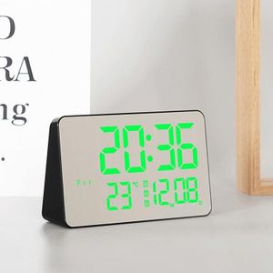 670 spiegel LED multifunctionele temperatuurwekker Bedside Touch digitale klok (zwart groen licht)