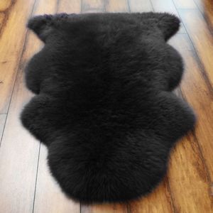 Pure Real Wool Sofa Cushion Fur Full Whole Sheepskin Carpet Window Decoration Mat  Size: 60x90cm(Black)