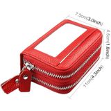 Genuine Cowhide Leather Dual Layer Solid Color Zipper Card Holder Wallet RFID Blocking Coin Purse Card Bag Protective Case with 11 Card Slots & Coin Position  Size: 11*7.5*4.5cm(Red)