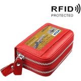 Genuine Cowhide Leather Dual Layer Solid Color Zipper Card Holder Wallet RFID Blocking Coin Purse Card Bag Protective Case with 11 Card Slots & Coin Position  Size: 11*7.5*4.5cm(Red)