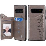 For Galaxy S10 Six Cats Embossing Pattern Protective Case with Holder & Card Slots & Photo Frame(Grey)