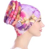 Floral Turban Hat Cotton Back Plate Hair Wrap Cap  Size:M (56-58cm)(Rose Red)