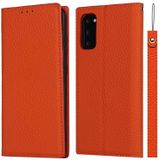 Voor Samsung Galaxy S20 Litchi Textuur Horizontale Flip Top Laag Koeienhuid Lederen Case met Houder & Kaart Slots & Portemonnee & Strap & Wire Winder (Oranje)